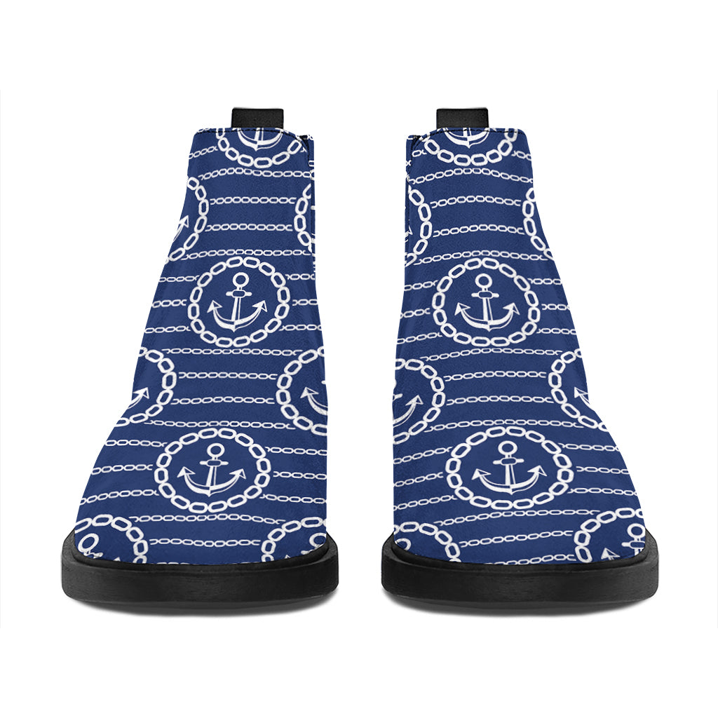 Nautical Anchor Pattern Print Flat Ankle Boots