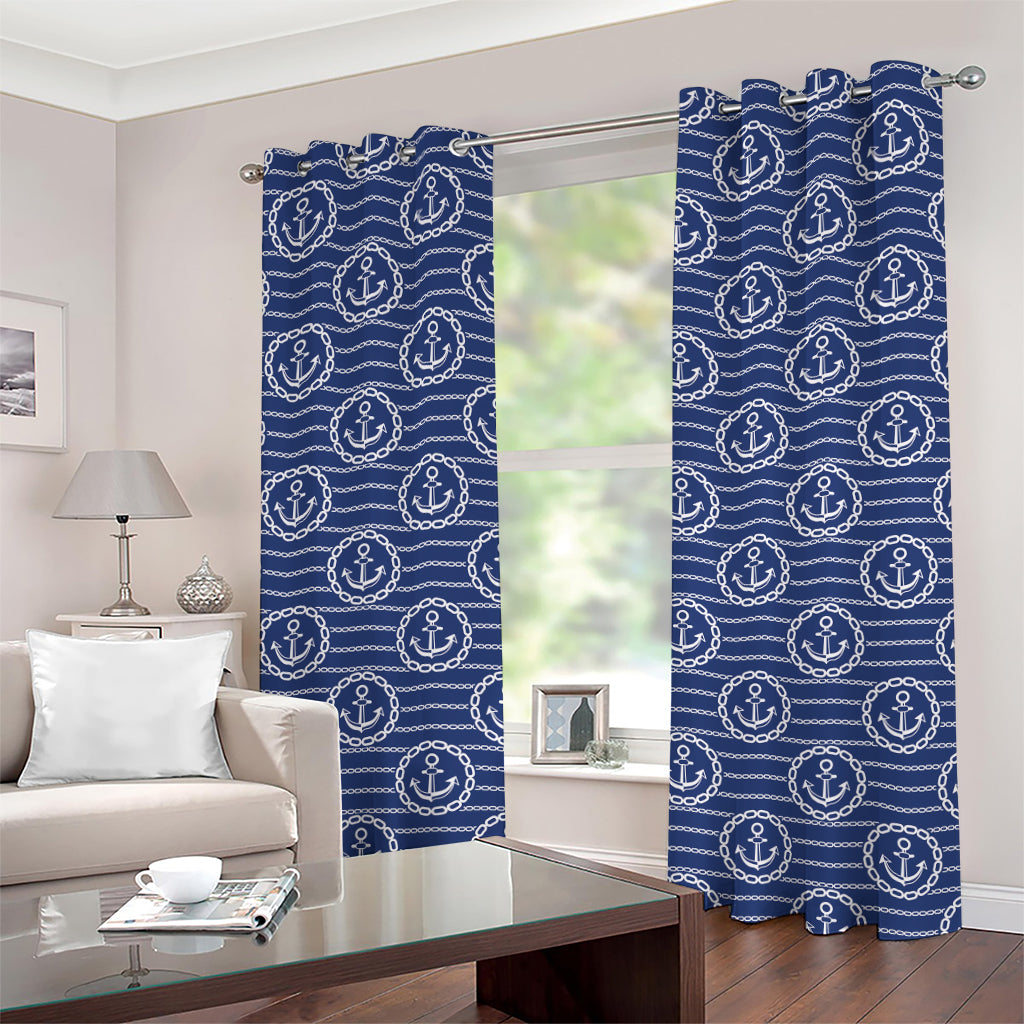Nautical Anchor Pattern Print Grommet Curtains
