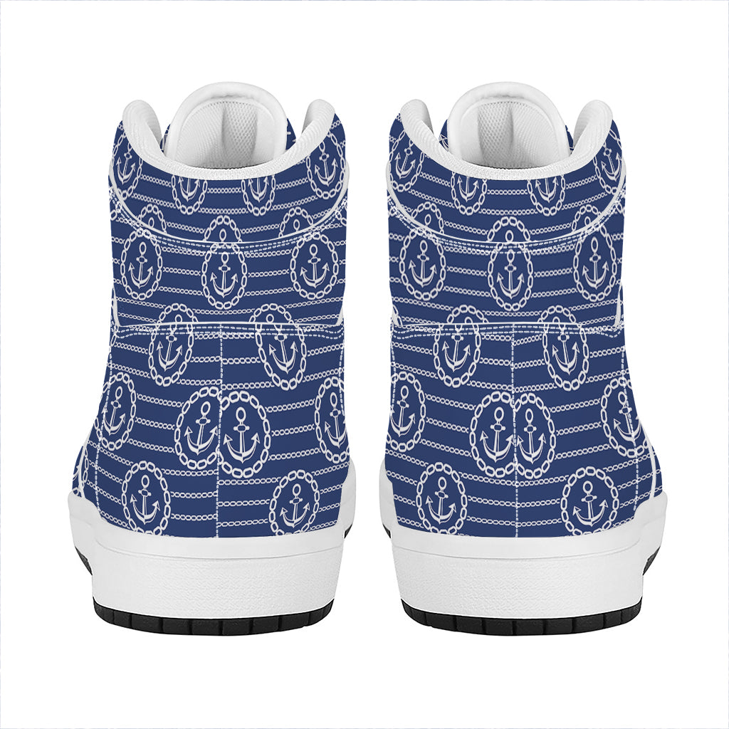 Nautical Anchor Pattern Print High Top Leather Sneakers