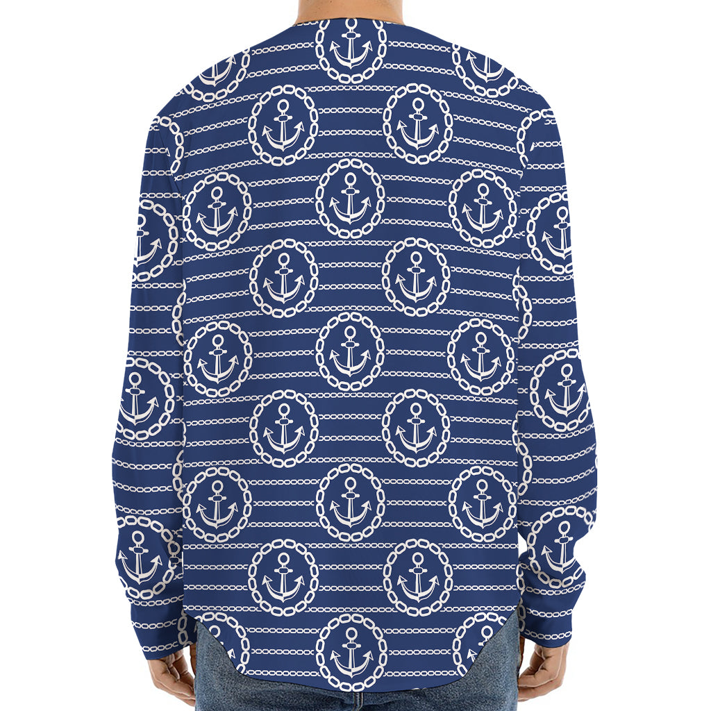 Nautical Anchor Pattern Print Long Sleeve Baseball Jersey