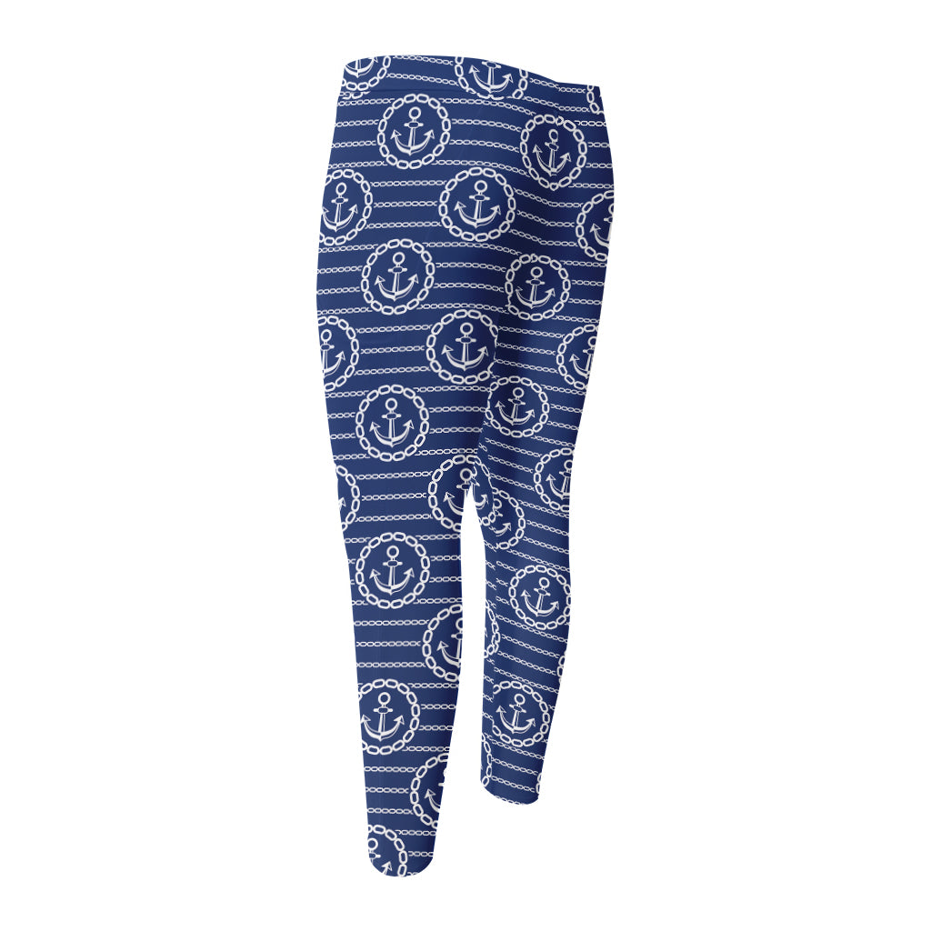 Nautical Anchor Pattern Print Men's Compression Pants