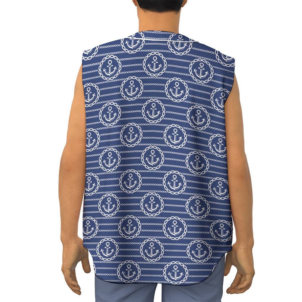 Nautical Anchor Pattern Print Sleeveless Baseball Jersey
