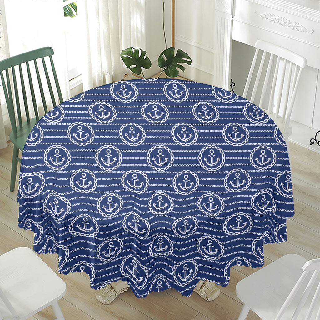 Nautical Anchor Pattern Print Waterproof Round Tablecloth