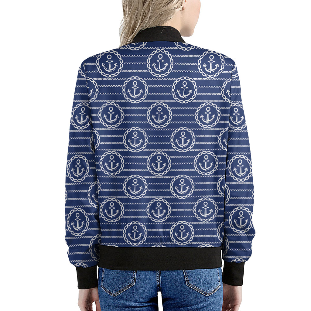 Nautical Anchor Pattern Print Women's Bomber Jacket
