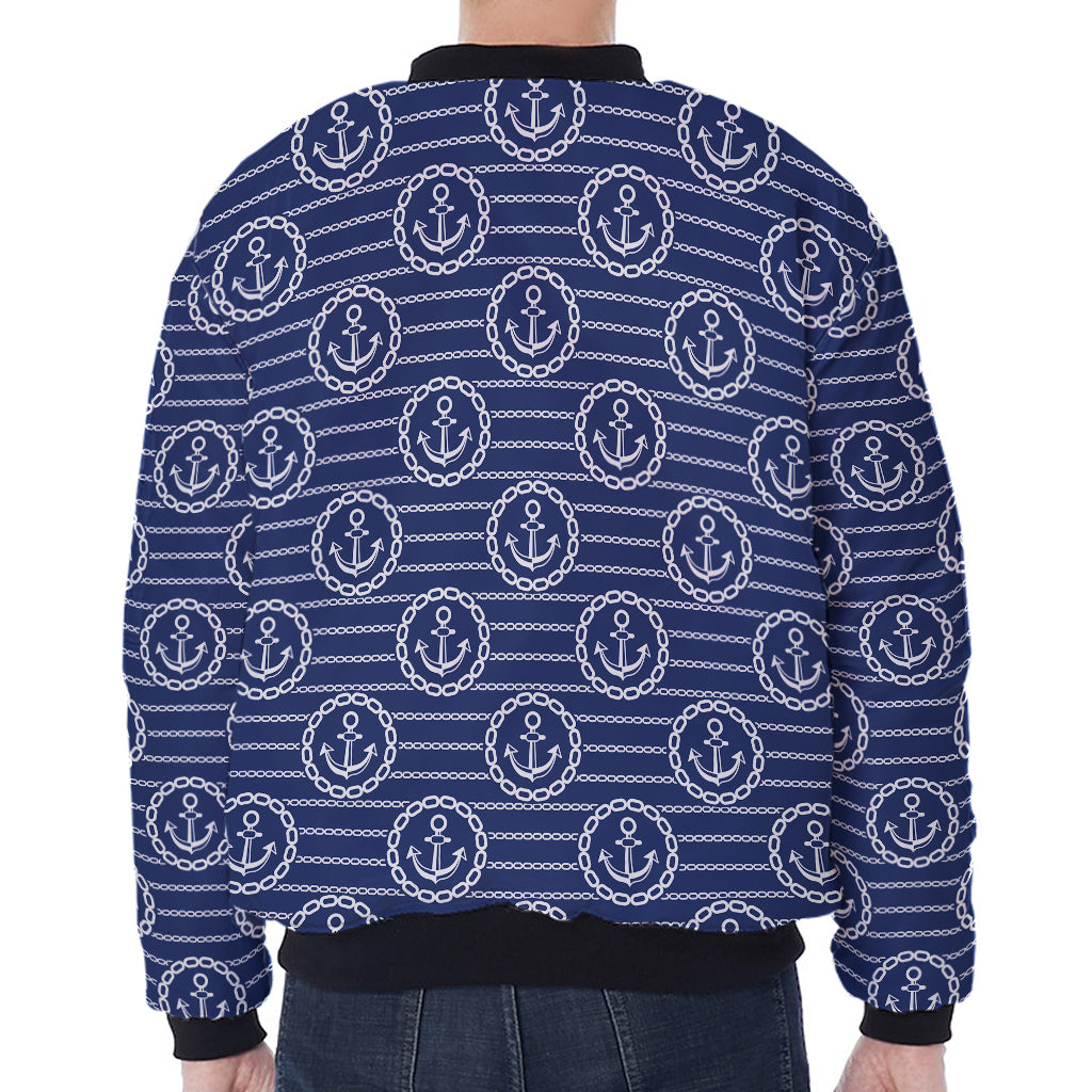 Nautical Anchor Pattern Print Zip Sleeve Bomber Jacket