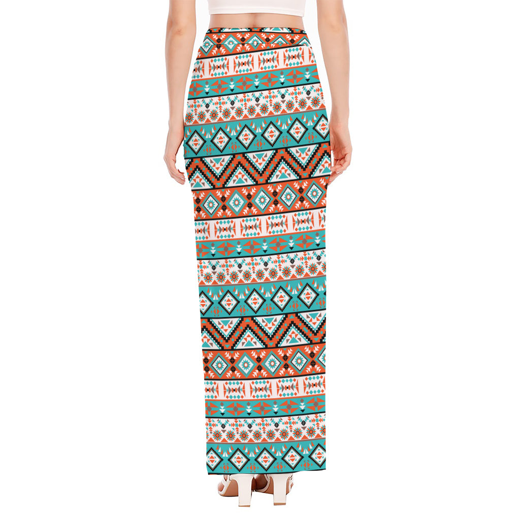 Navajo Geometric Pattern Print High Slit Maxi Skirt