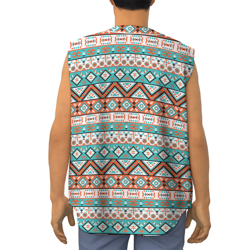 Navajo Geometric Pattern Print Sleeveless Baseball Jersey