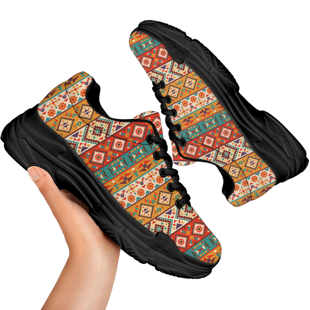 Navajo Native Pattern Print Black Chunky Shoes