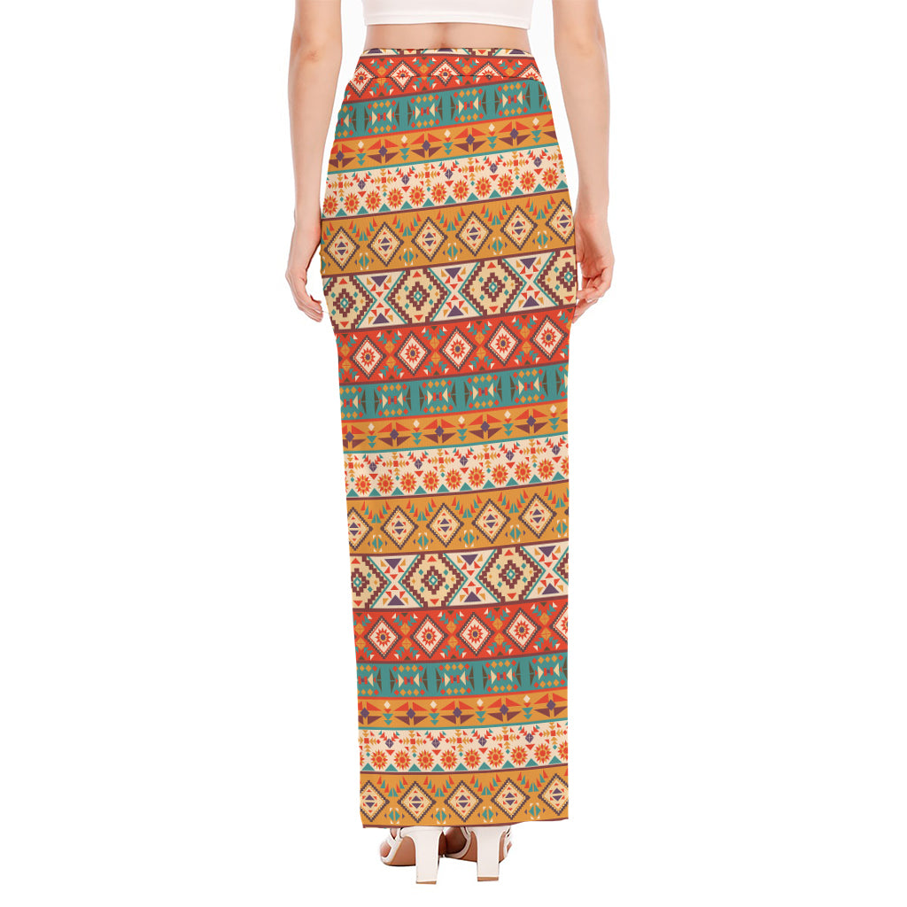 Navajo Native Pattern Print High Slit Maxi Skirt