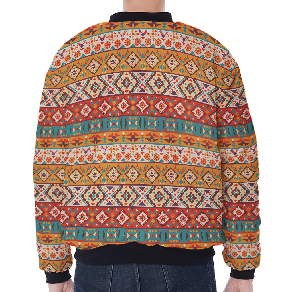 Navajo Native Pattern Print Zip Sleeve Bomber Jacket