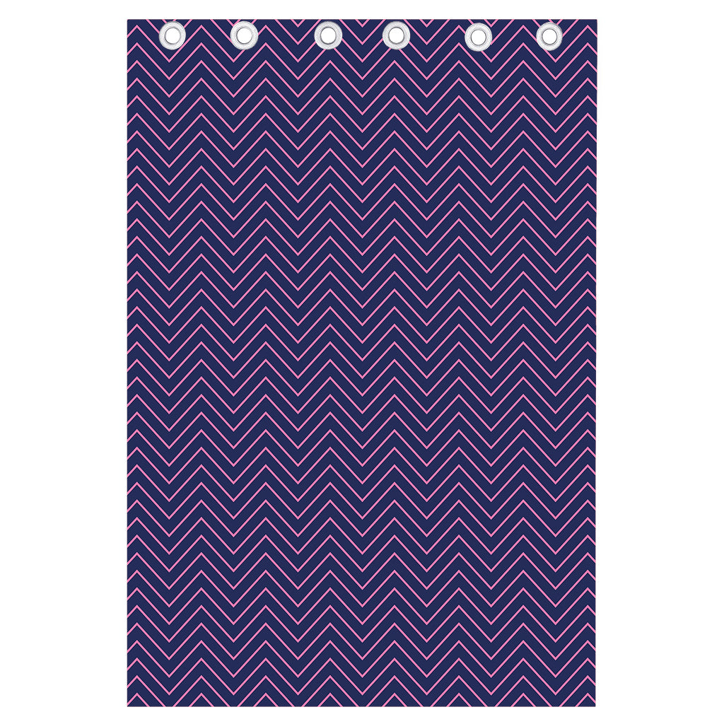 Navy And Pink Zigzag Pattern Print Curtain