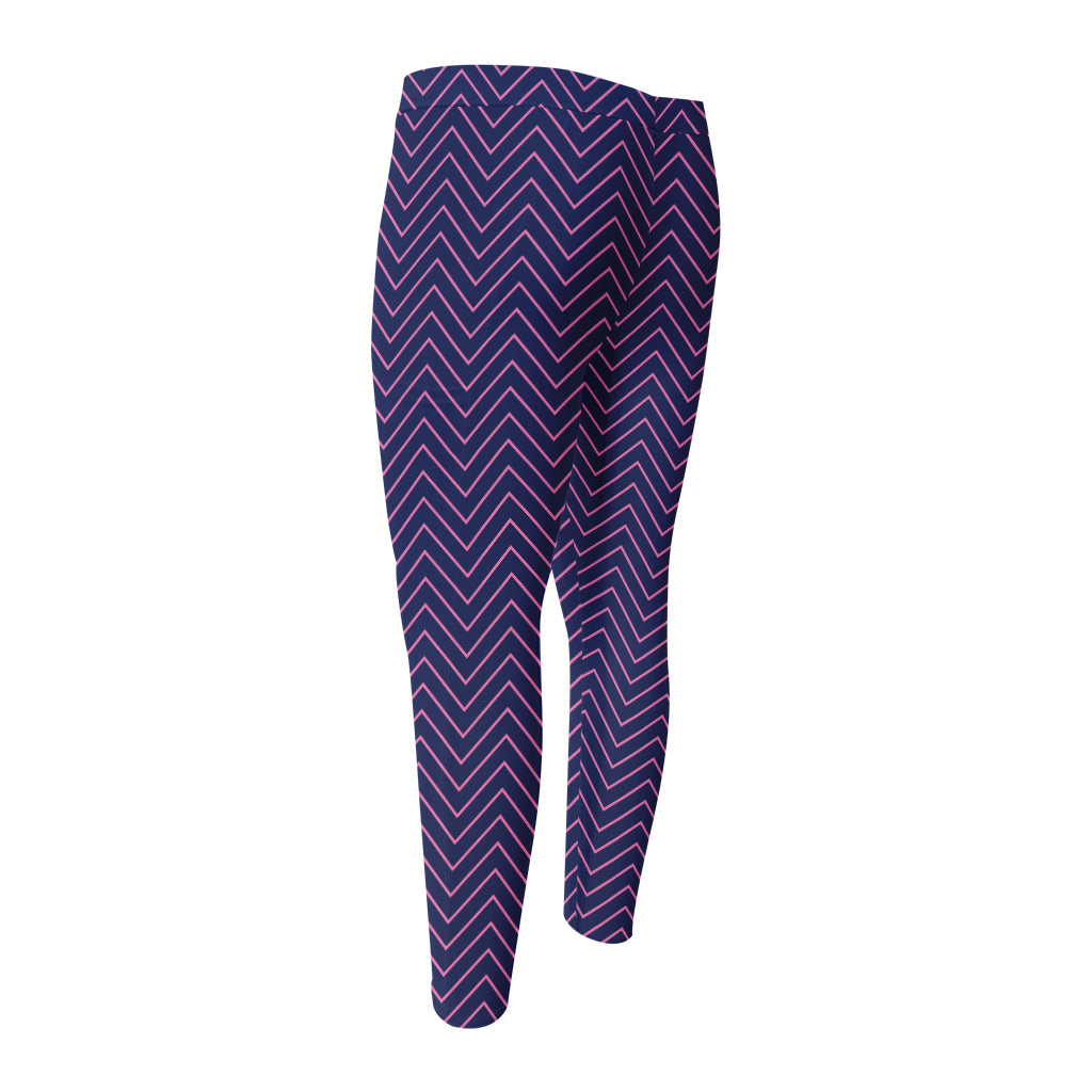 Navy And Pink Zigzag Pattern Print Men's Compression Pants