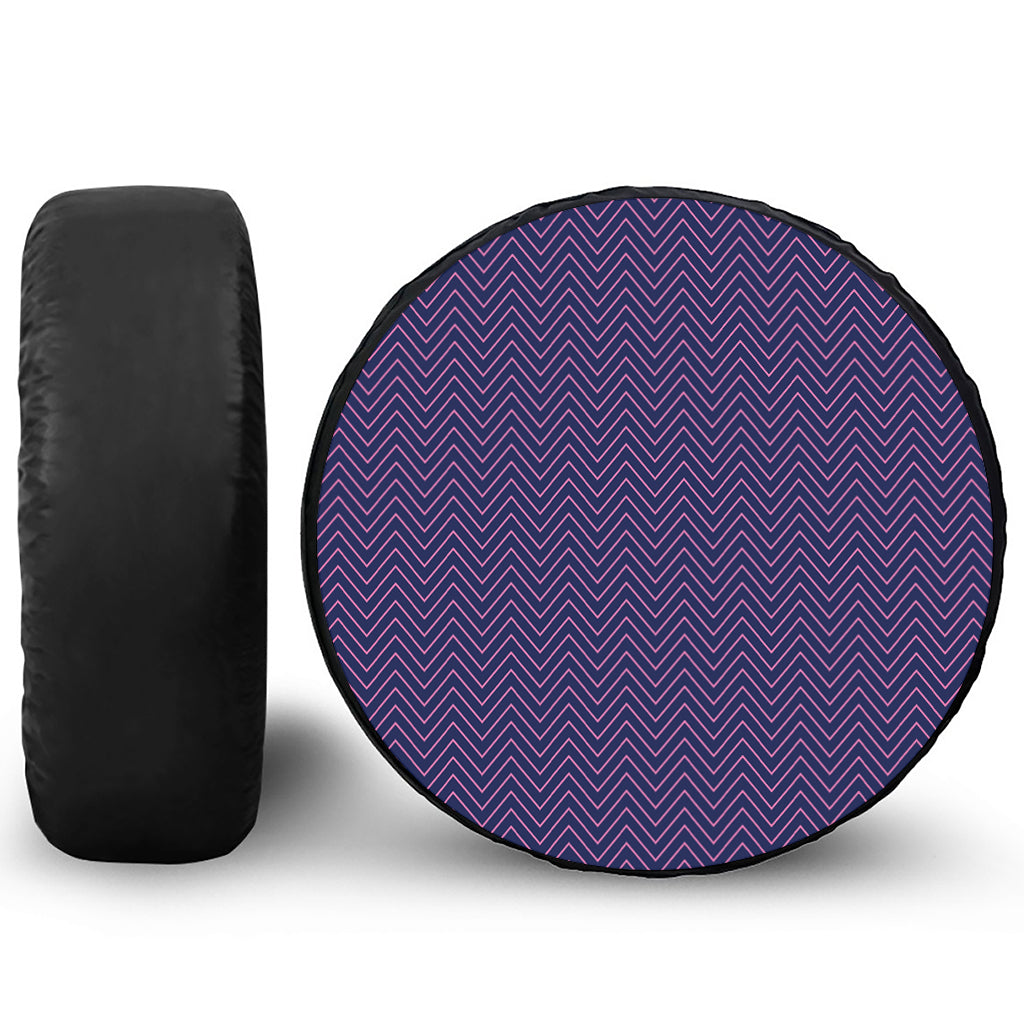 Navy And Pink Zigzag Pattern Print Tire Cover
