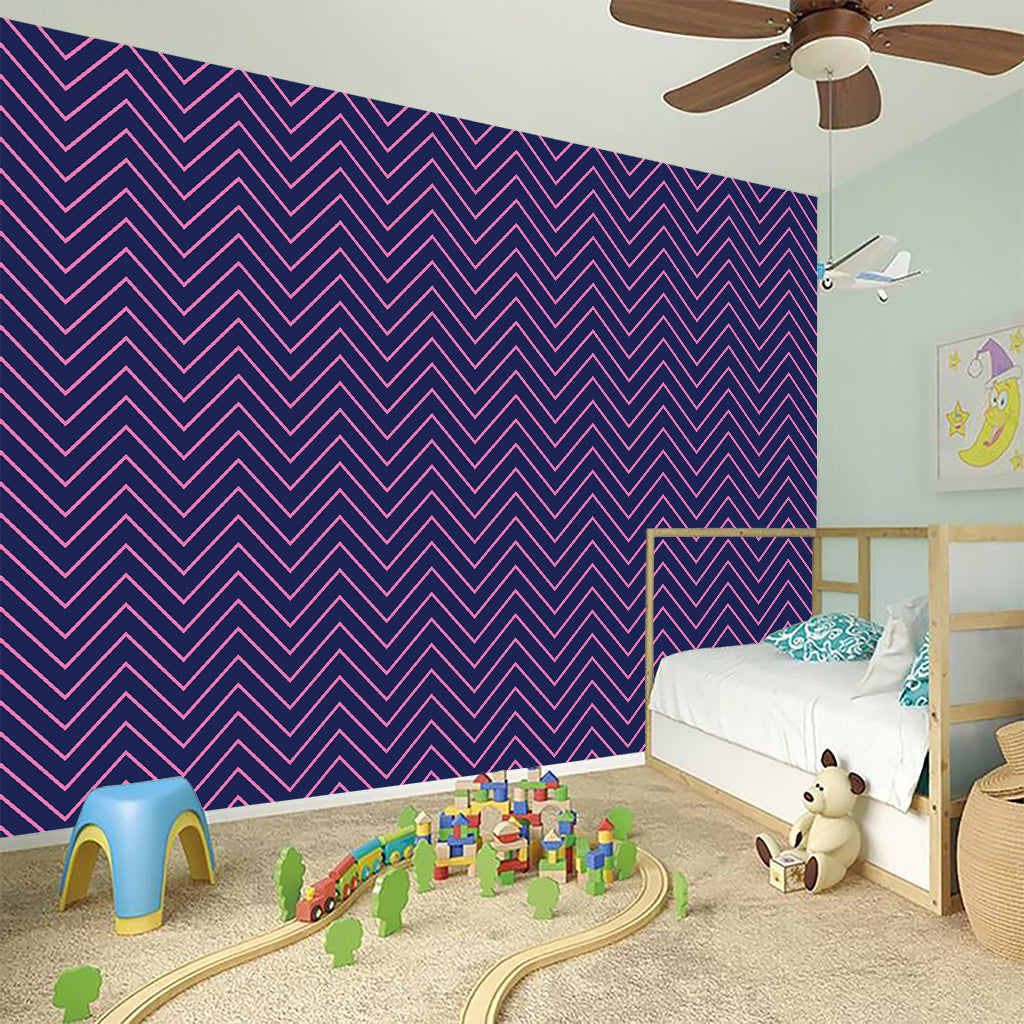 Navy And Pink Zigzag Pattern Print Wall Sticker