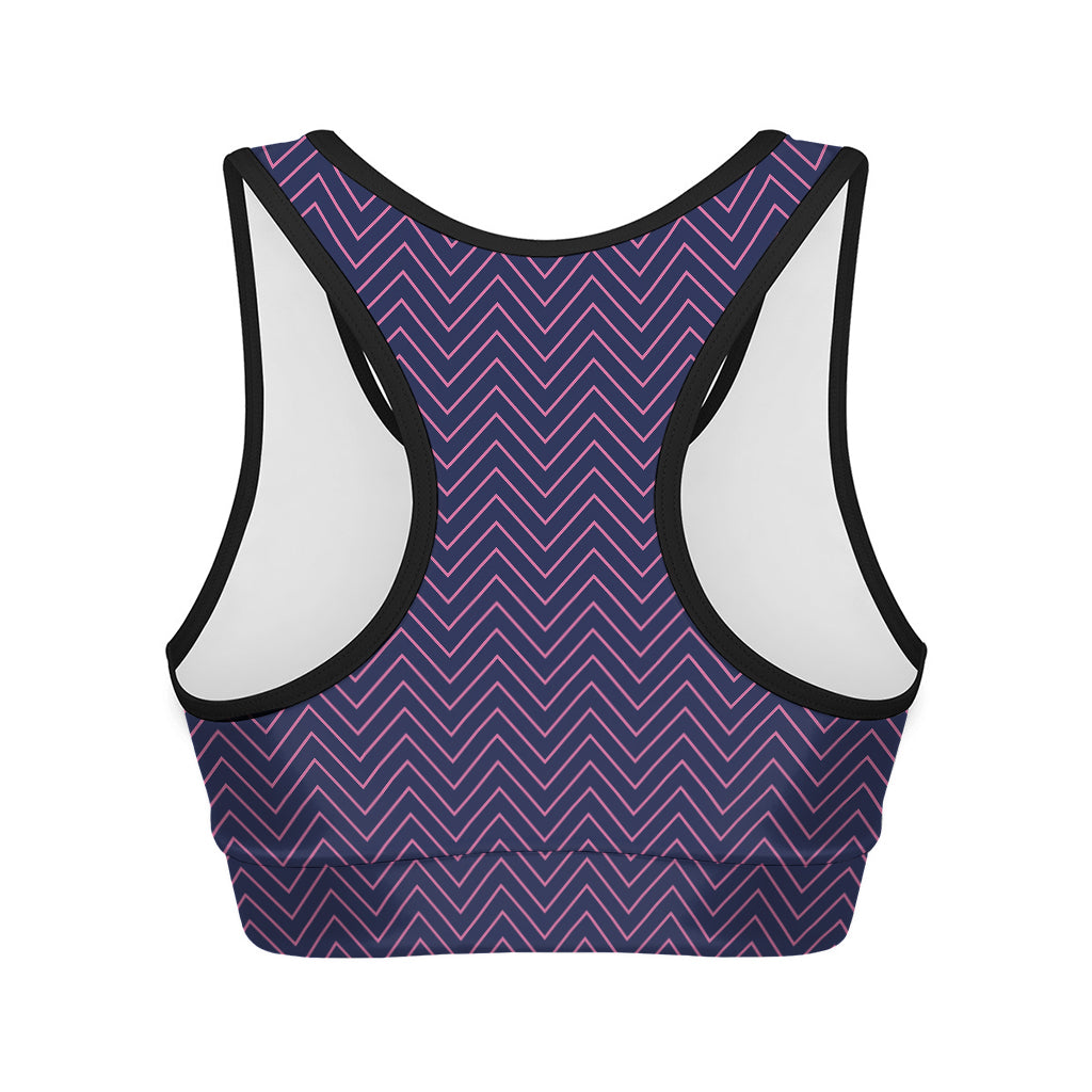 Navy And Pink Zigzag Pattern Print Women's Sports Bra