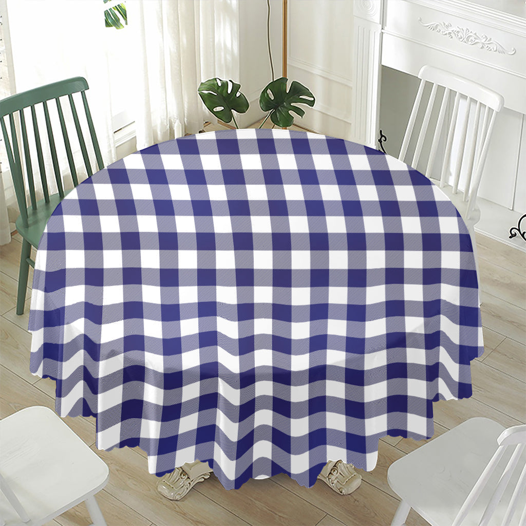 Navy And White Buffalo Check Print Waterproof Round Tablecloth