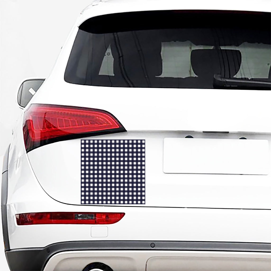 Navy And White Check Pattern Print Car Sticker