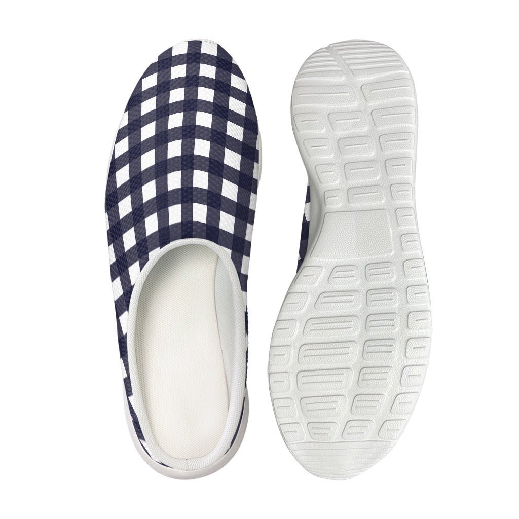 Navy And White Check Pattern Print Mesh Casual Shoes