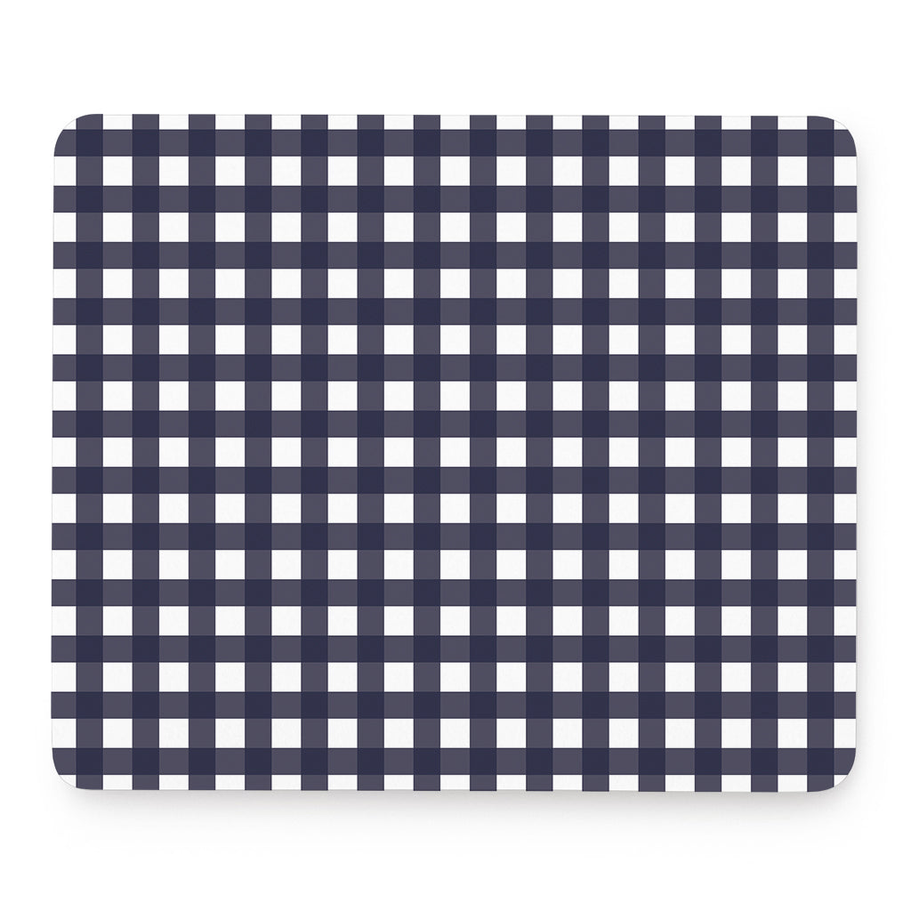 Navy And White Check Pattern Print Mouse Pad
