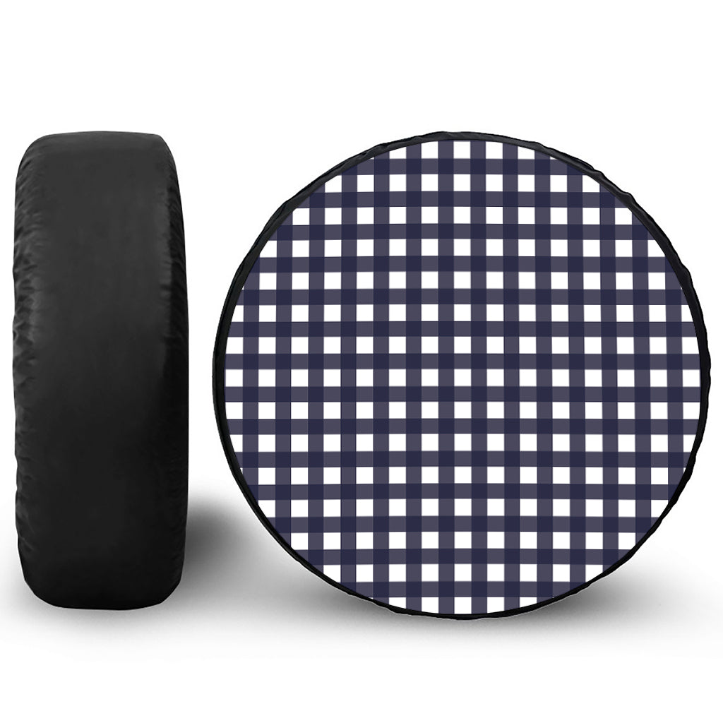 Navy And White Check Pattern Print Tire Cover