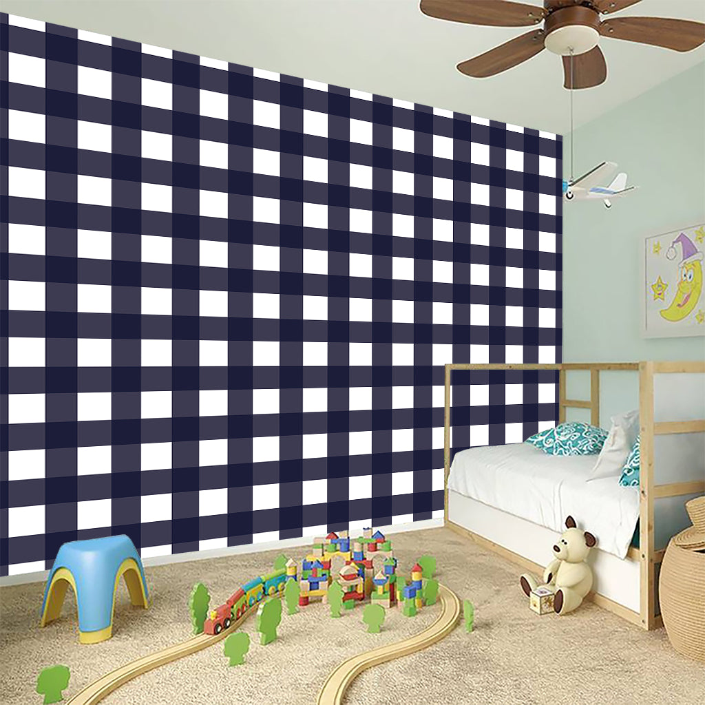 Navy And White Check Pattern Print Wall Sticker