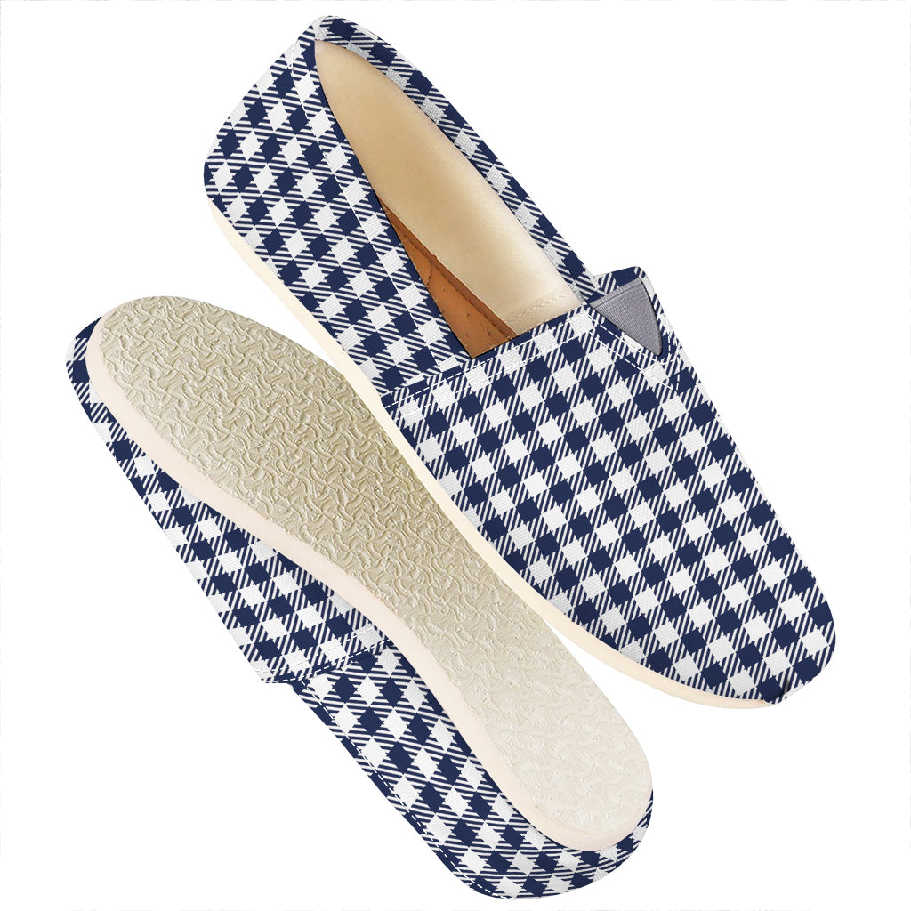 Navy And White Gingham Pattern Print Casual Shoes