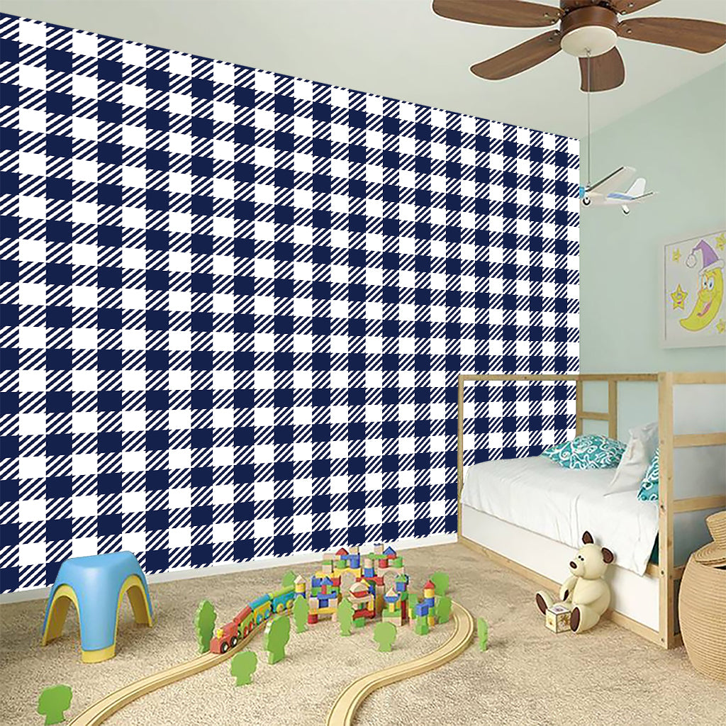 Navy And White Gingham Pattern Print Wall Sticker