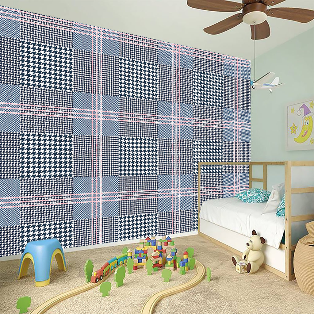 Navy And White Glen Plaid Print Wall Sticker