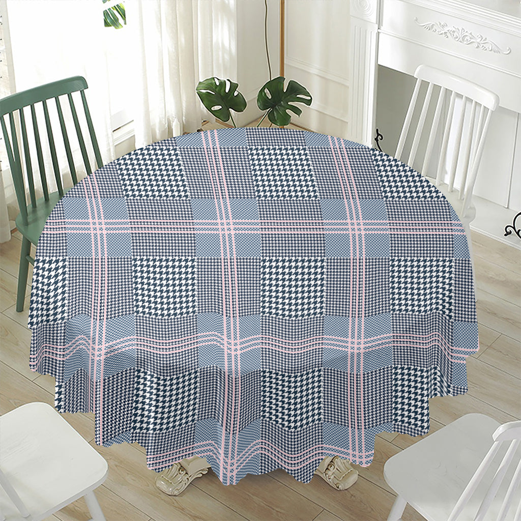 Navy And White Glen Plaid Print Waterproof Round Tablecloth