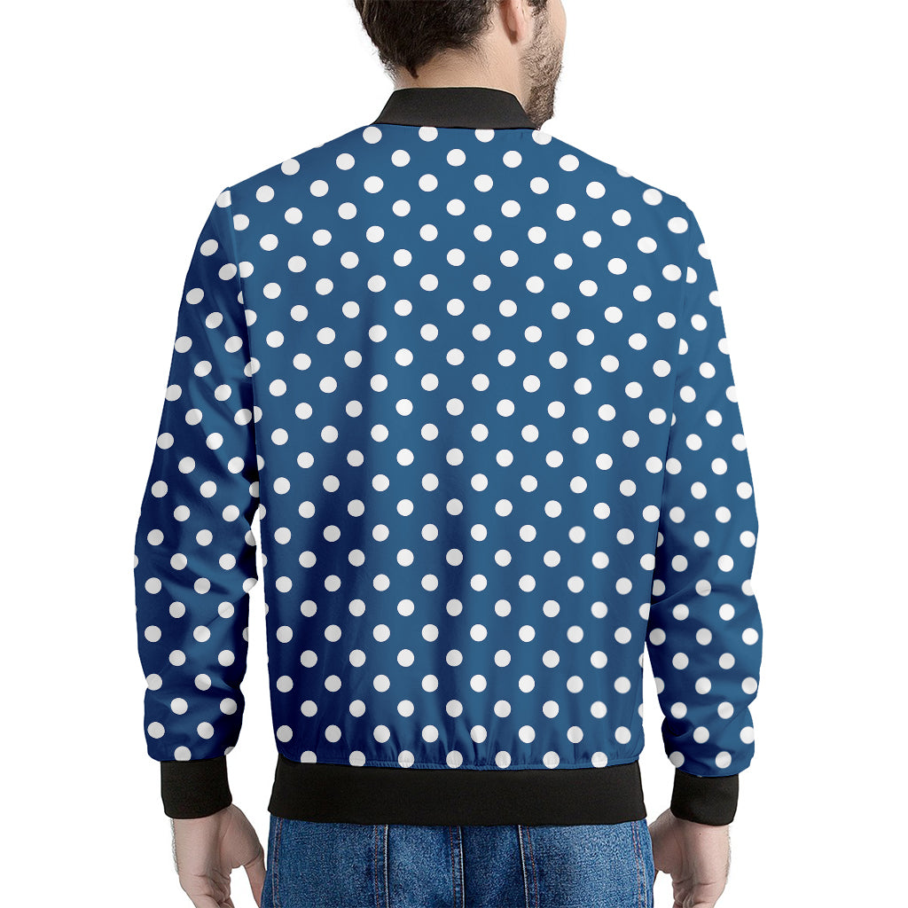 Navy And White Polka Dot Pattern Print Men's Bomber Jacket
