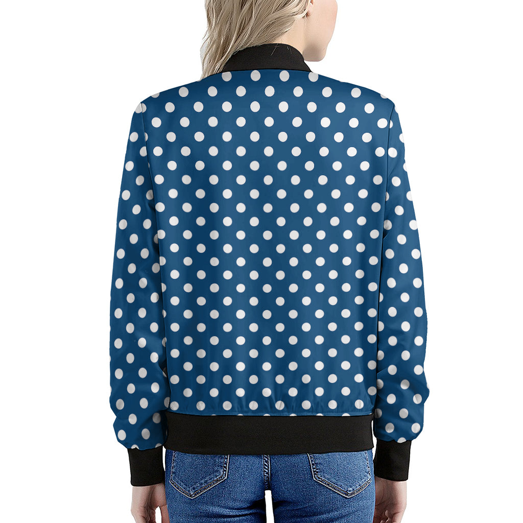 Navy And White Polka Dot Pattern Print Women's Bomber Jacket