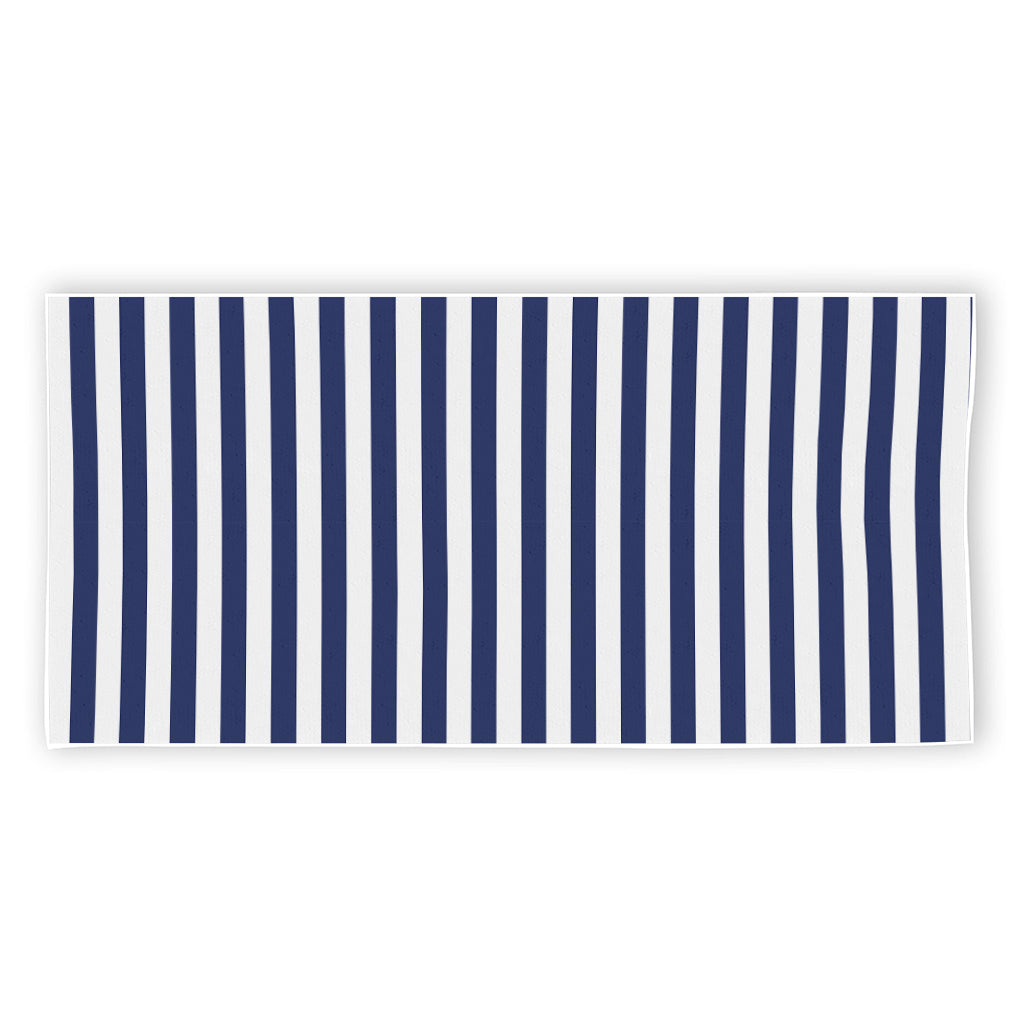 Navy And White Striped Pattern Print Beach Towel