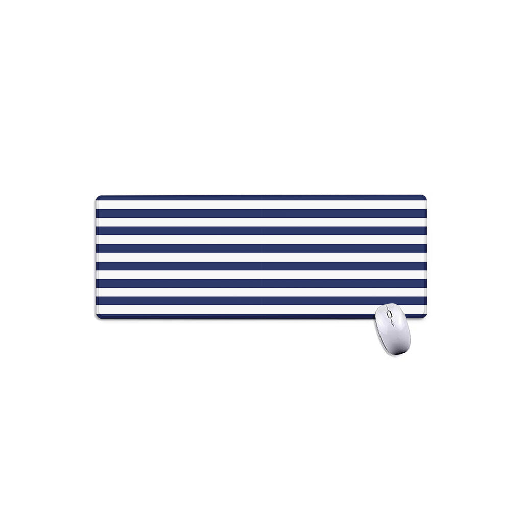 Navy And White Striped Pattern Print Extended Mouse Pad