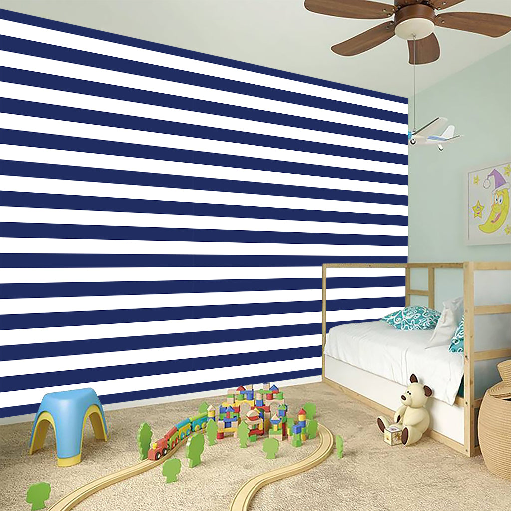 Navy And White Striped Pattern Print Wall Sticker