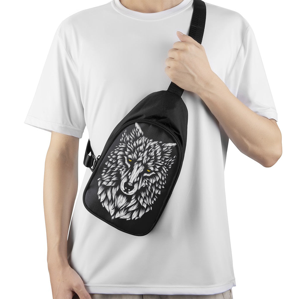 Navy And White Wolf Print Chest Bag