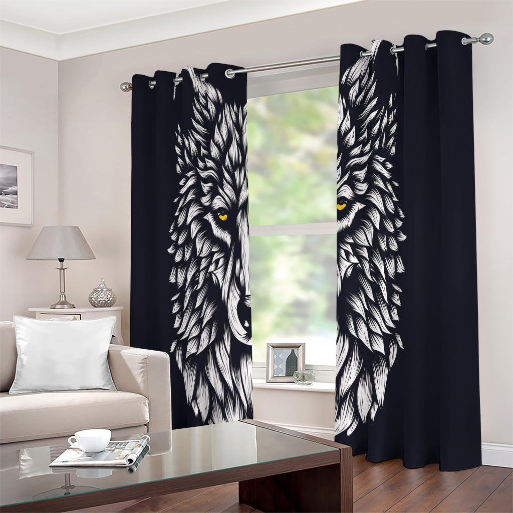 Navy And White Wolf Print Extra Wide Grommet Curtains