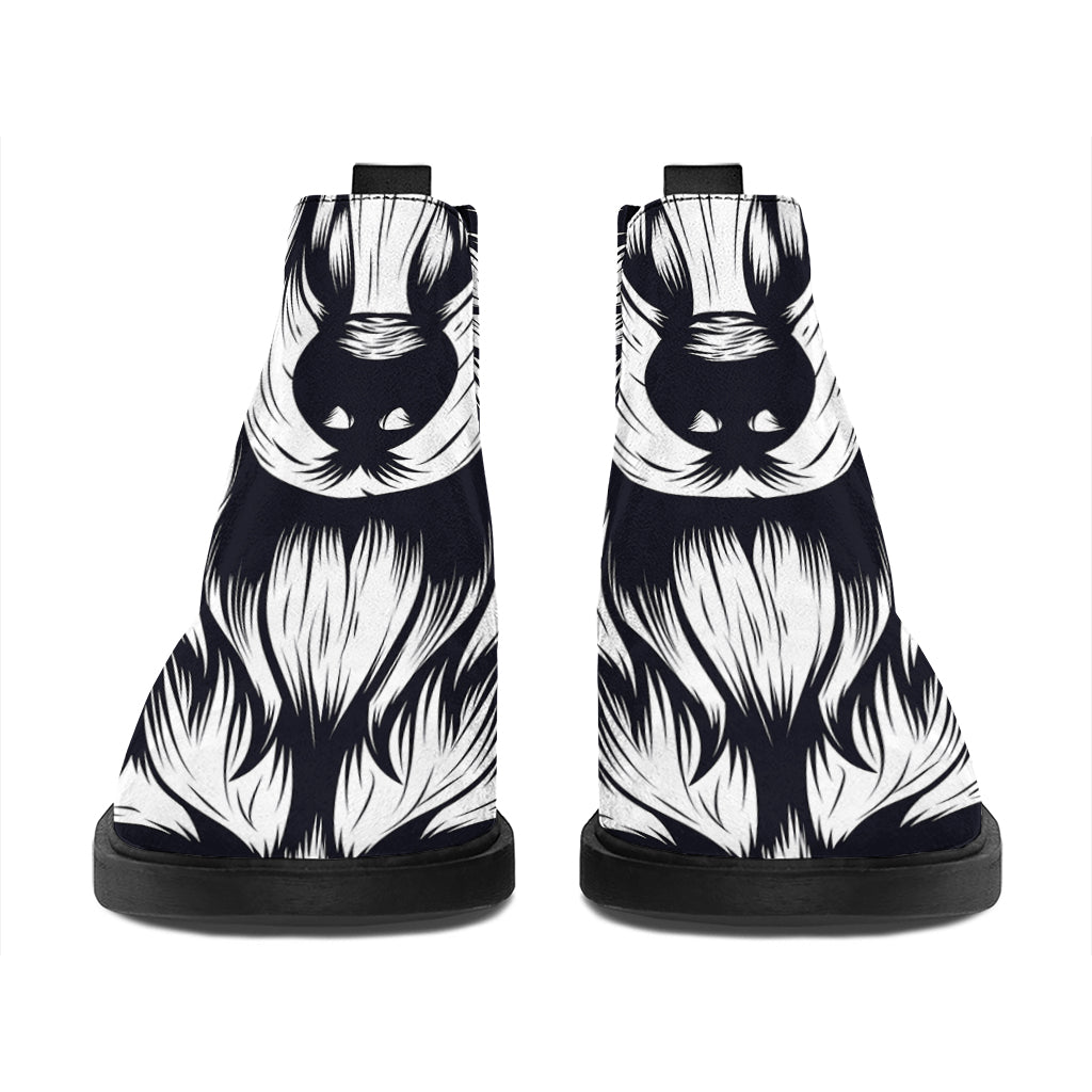 Navy And White Wolf Print Flat Ankle Boots