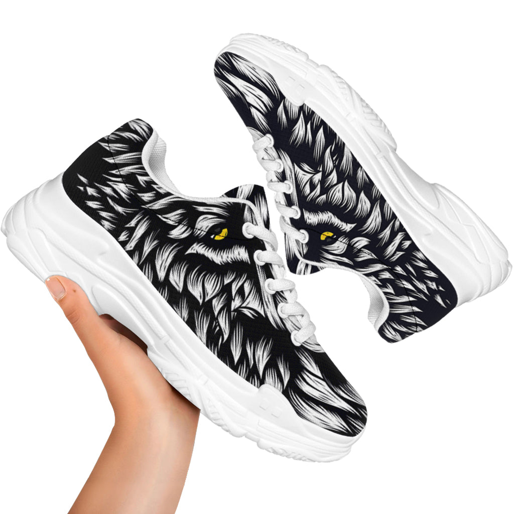 Navy And White Wolf Print White Chunky Shoes
