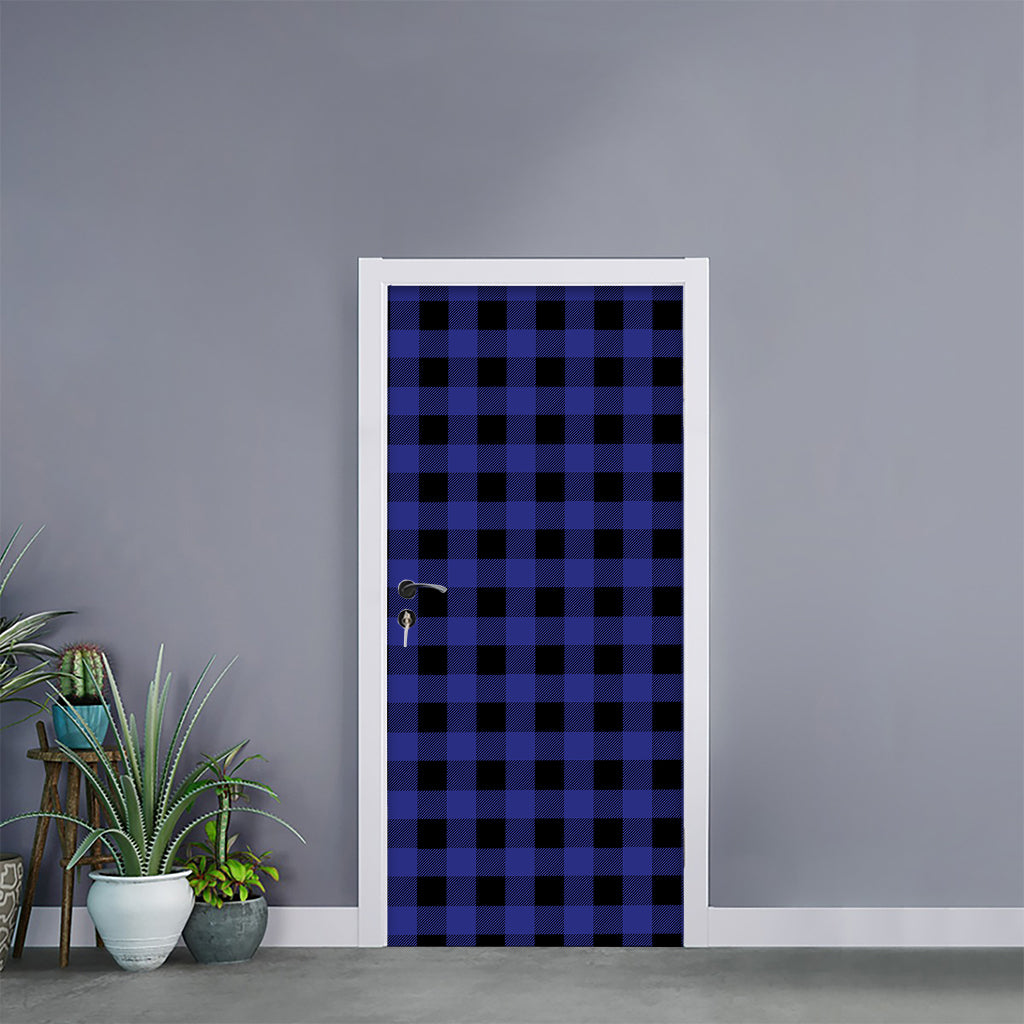 Navy Blue And Black Buffalo Check Print Door Sticker