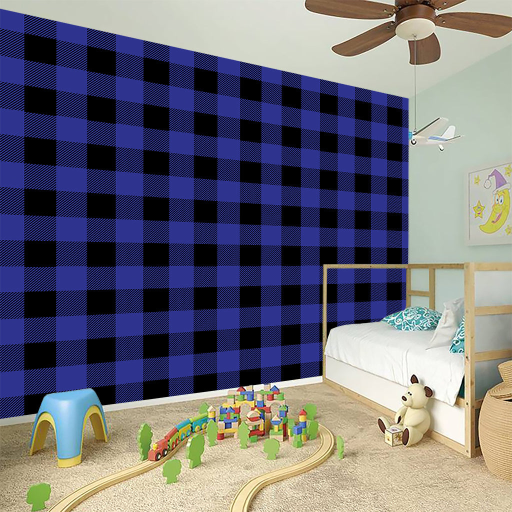 Navy Blue And Black Buffalo Check Print Wall Sticker