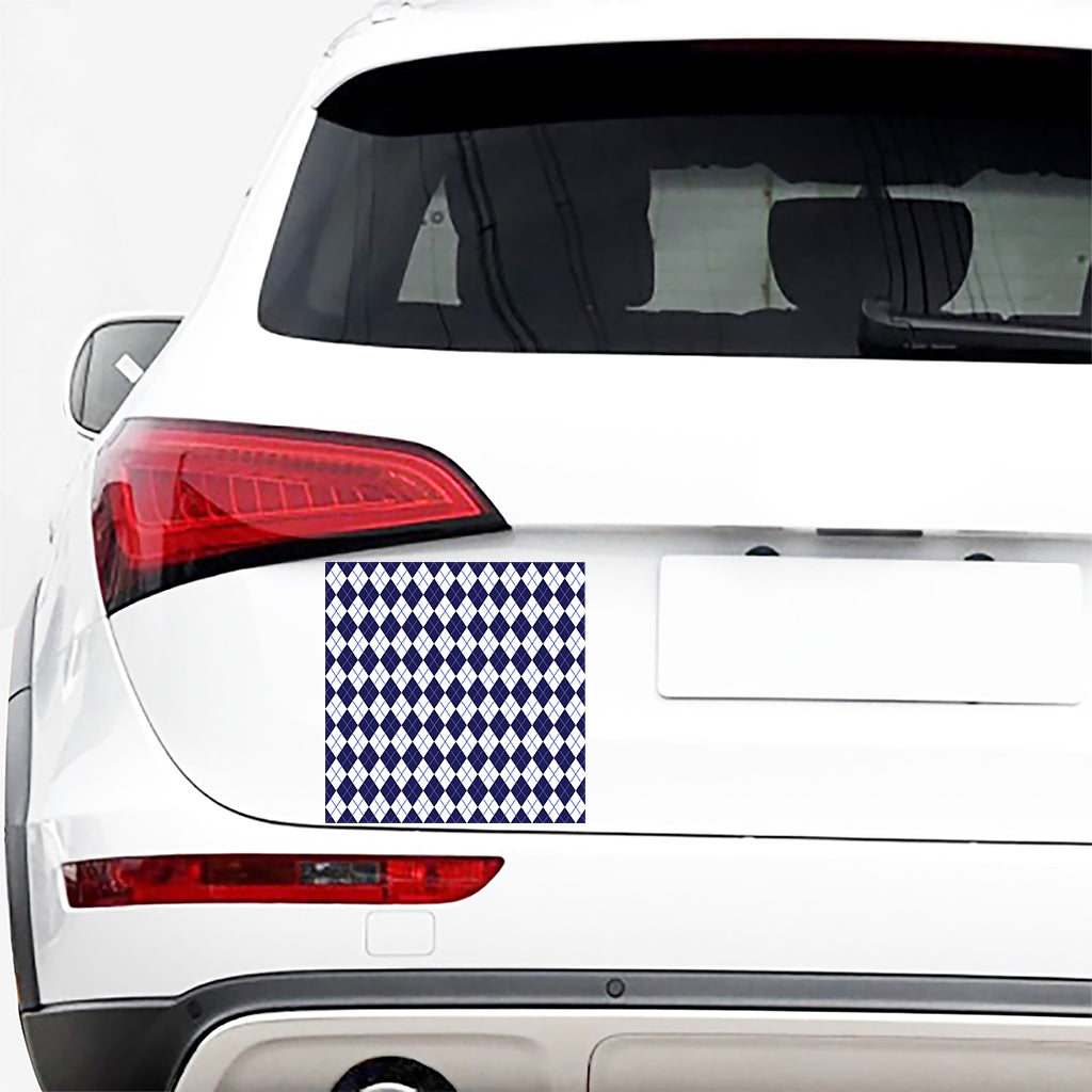 Navy Blue And White Argyle Pattern Print Car Sticker