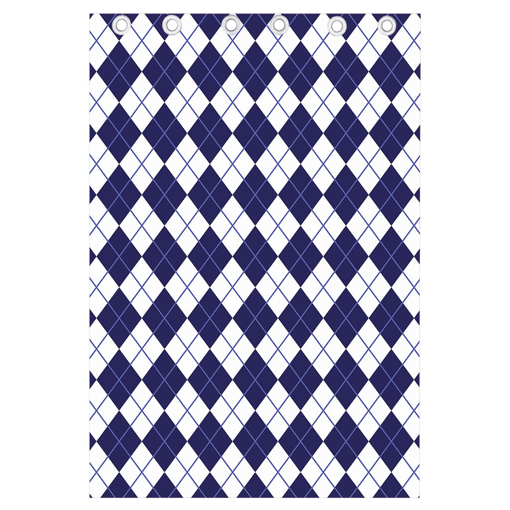 Navy Blue And White Argyle Pattern Print Curtain