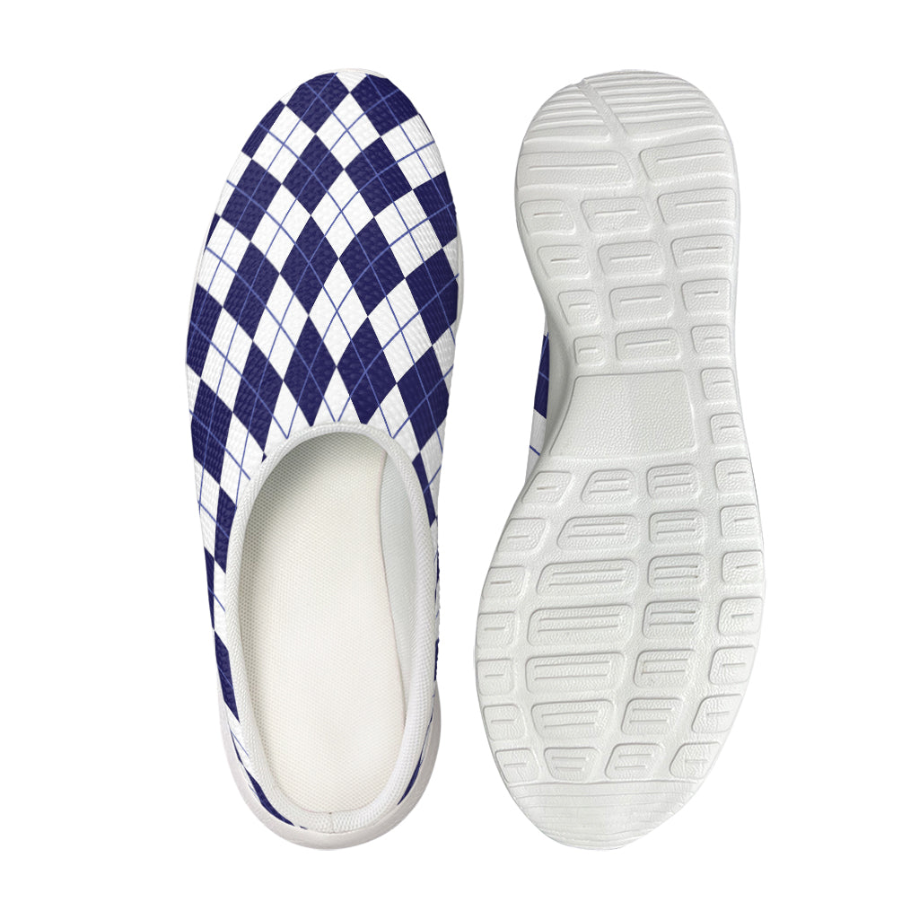 Navy Blue And White Argyle Pattern Print Mesh Casual Shoes