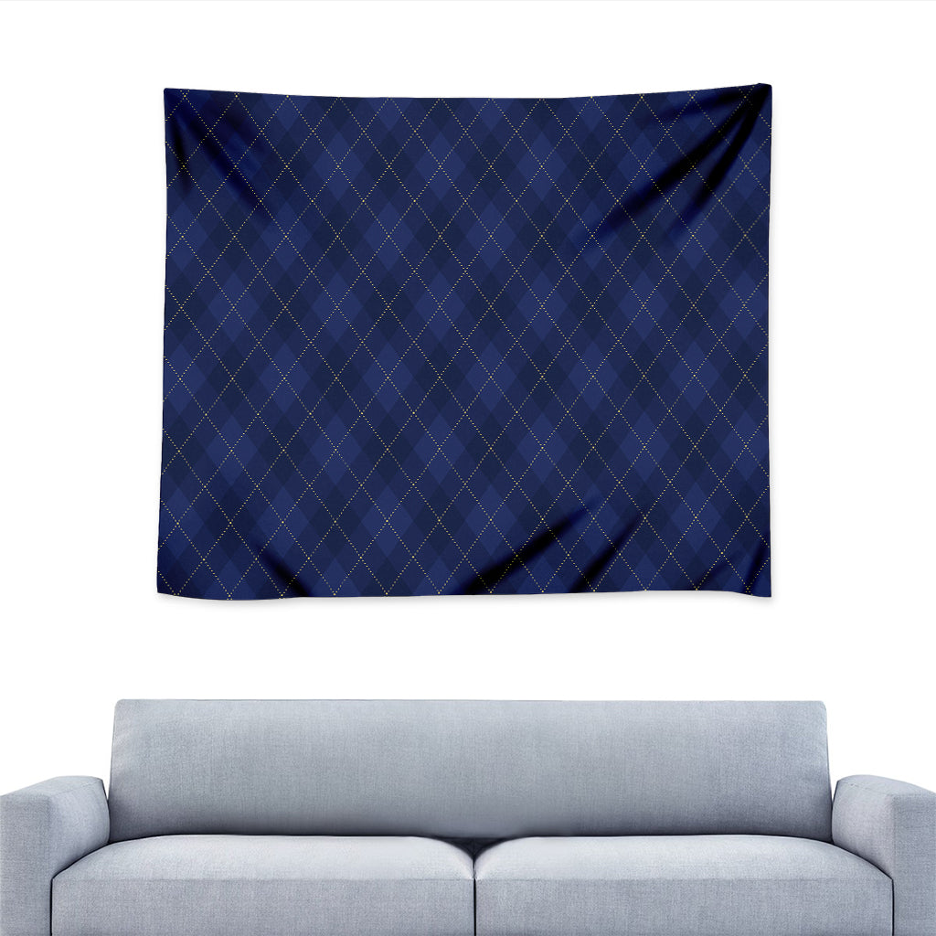 Navy Blue Argyle Pattern Print Tapestry