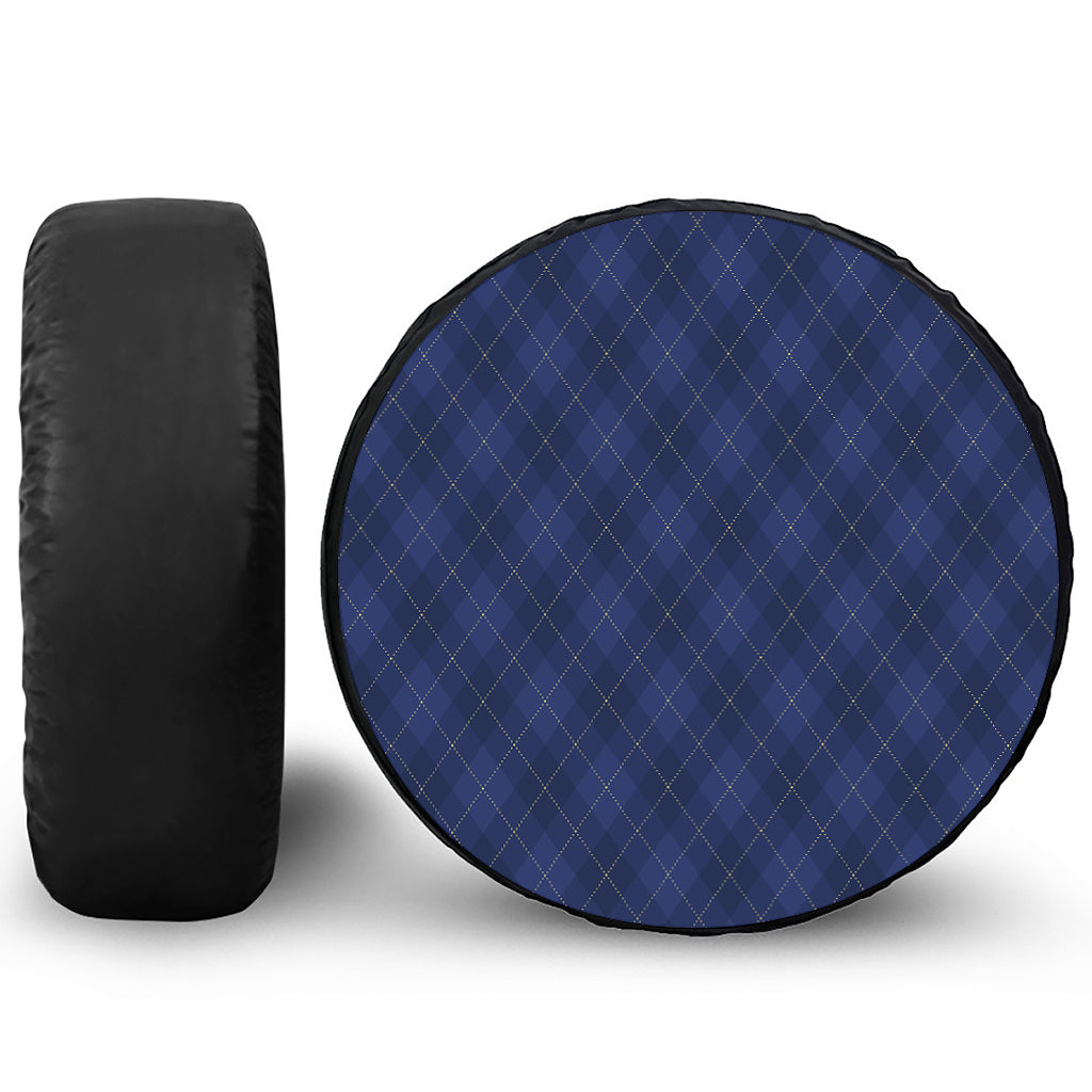 Navy Blue Argyle Pattern Print Tire Cover
