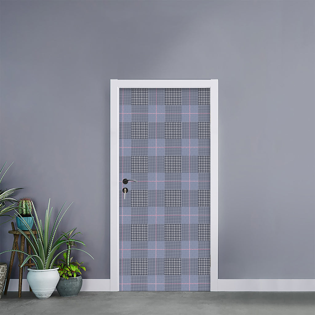 Navy Blue Prince of Wales Check Print Door Sticker