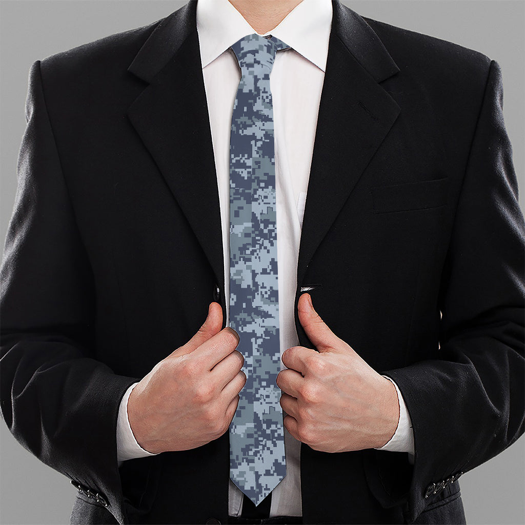 Navy Digital Camo Pattern Print Necktie