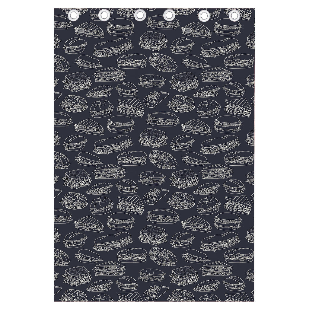 Navy Doodle Sandwich Pattern Print Curtain
