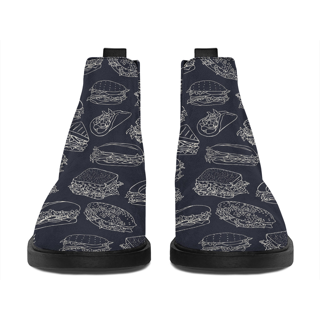 Navy Doodle Sandwich Pattern Print Flat Ankle Boots