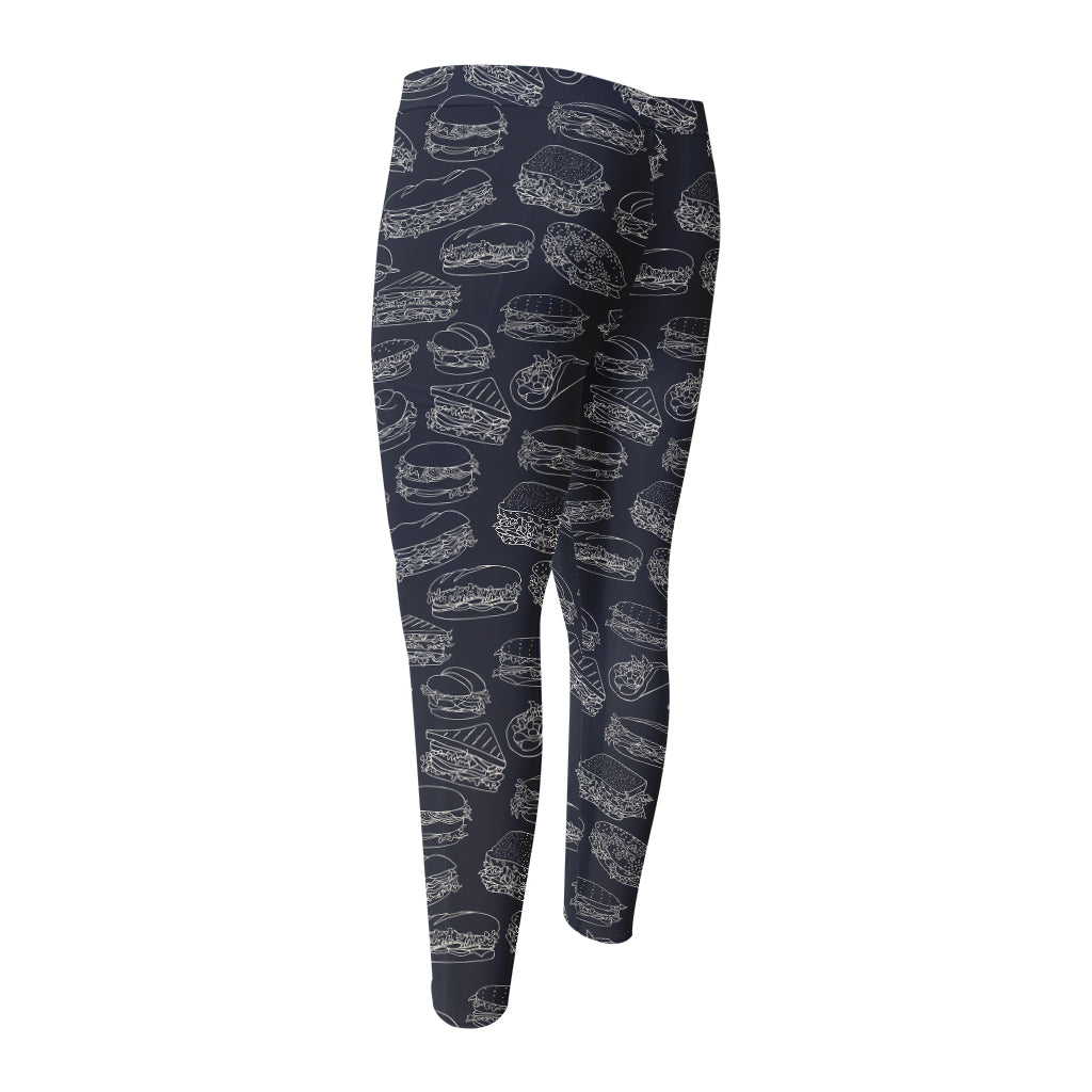 Navy Doodle Sandwich Pattern Print Men's Compression Pants